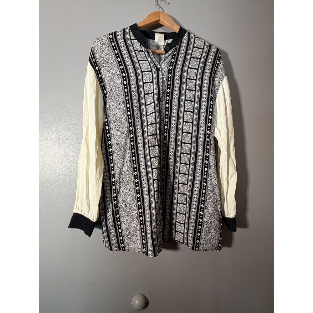 Vintage Donna Marie Blouse Large Made USA Button Front Geometric 90s Top
